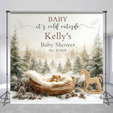 Lofaris Winter Forest Cradle Custom Name Baby Shower Backdrop